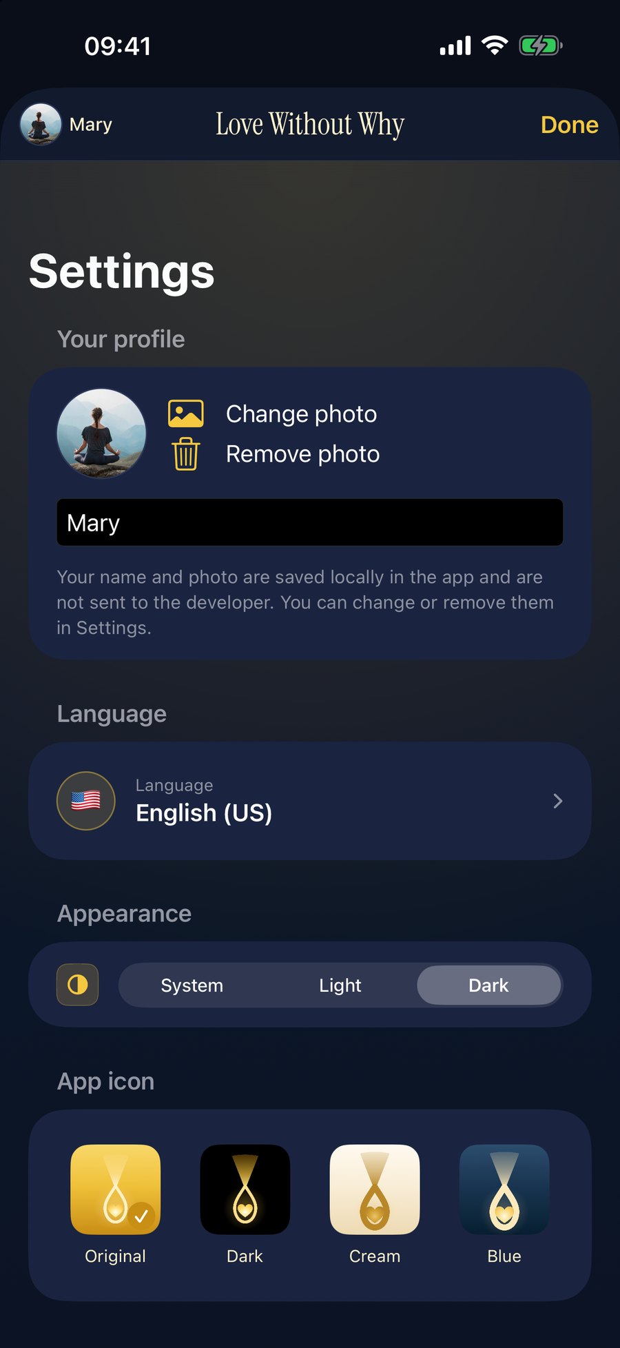 Light or dark, four languages and four app icons.